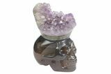 Polished Agate Skull with Amethyst Crown #181959-1